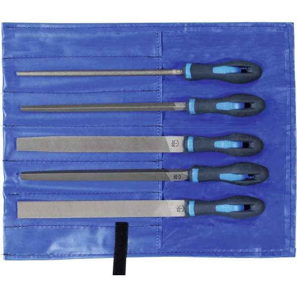 Set di 5 lime con impugnatura bicomponente in busta avvolgibile metallo