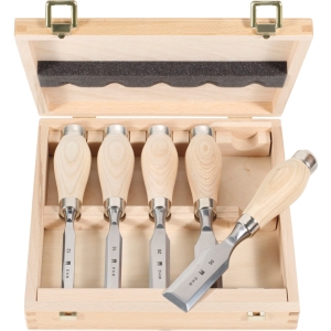 Set di 5 scalpelli corti con impugnatura in legno in cassa di legno