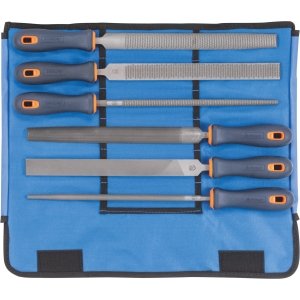 Set di 6 lime con impugnatura bicomponente in busta avvolgibile metallo/legno