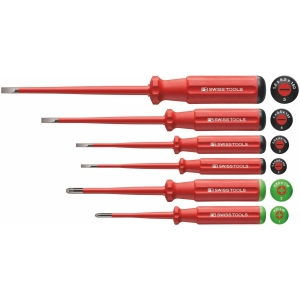PB SWISS TOOLS - Set di 6 giraviti Slim per elettricisti per viti con intaglio e impronta a croce Pozidriv, interamente isolati, Numero di giraviti: 4/2