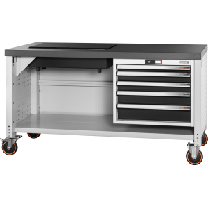 GARANT GRIDLINE - Banco da lavoro vario con 5 cassetti e piano color grigio scuro in eluplan mobile con piano di granito, Dim.: 1500/5