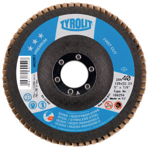 TYROLIT - Disco abrasivo lamellare, (ZA speciale) platorello in fibra di vetro piatto, Grana: 40