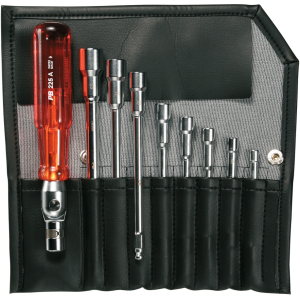 PB SWISS TOOLS - Set di 9 chiavi a bussola con impugnatura ribaltabile, in busta avvolgibile, Numero pezzi: 9