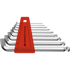 PB SWISS TOOLS - Set di chiavi maschio piegate esagonali, fianco corto, con testa sferoidale esecuzione cromata, Numero di giraviti: 9