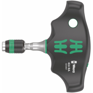 WERA - Impugnatura a T per bit da 1/4 pollice con cricchetto integrato e mandrino a cambio rapido, Attacco esagonale: 6,3mm
