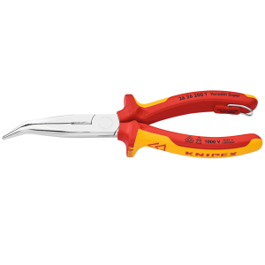 KNIPEX - Pinza a becchi mezzotondi piegati isolato secondo VDE, con occhiello di sicurezza, Lunghezza complessiva: 200 mm