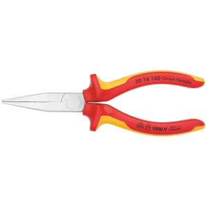 KNIPEX - Pinza a becchi lunghi, piatti, cromata isolata a norme VDE, Lunghezza complessiva: 160 mm