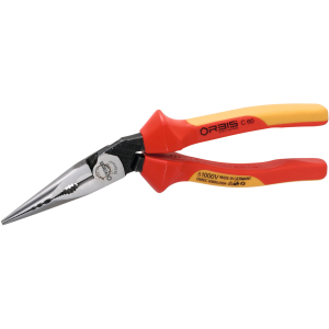 ORBIS - Pinza a becchi mezzotondi a curvatura profonda Isolamento a norme VDE, Lunghezza complessiva: 220 mm