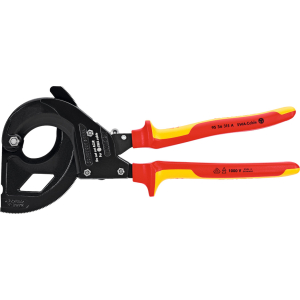 KNIPEX - Cesoie per cavi a cricchetto per cavi armati (SWA) in acciaio isolamento a norme VDE, Lunghezza complessiva: 315 mm