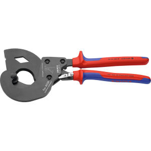 KNIPEX - Cesoia per cavi a cricchetto per cavi con anima di acciaio (cavi ACSR), Lunghezza complessiva: 340 mm