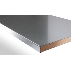 GARANT - Piano di lavoro in faggio multiplex con rivestimento in lamiera di acciaio, Profondità 750 mm, Lunghezza piano: 1500 mm
