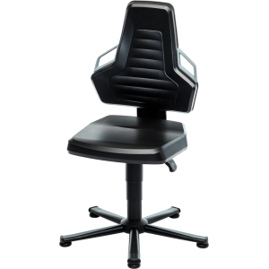 BIMOS - Sedia girevole da lavoro, espanso PU, con elemento scorrevole, bassa, Colore: BLACK