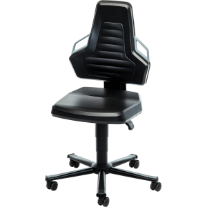BIMOS - Sedia girevole da lavoro, espanso PU, con rotelle, bassa, Colore: BLACK