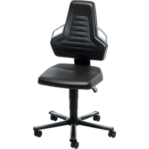 BIMOS - Sedia girevole da lavoro, skay simil-pelle, con rotelle, bassa, Colore: BLACK