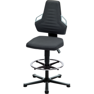BIMOS - Sedia girevole da lavoro, Supertec, con elemento scorrevole e anello poggiapiedi, alta, Colore: BLACK