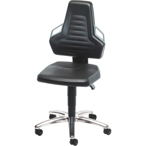 BIMOS - Sedia girevole da lavoro ESD, skay simil-pelle, con rotelle, bassa, Colore: BLACK