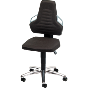BIMOS - Sedia girevole da lavoro ESD, imbottitura in stoffa, con rotelle, bassa, Colore: BLACK